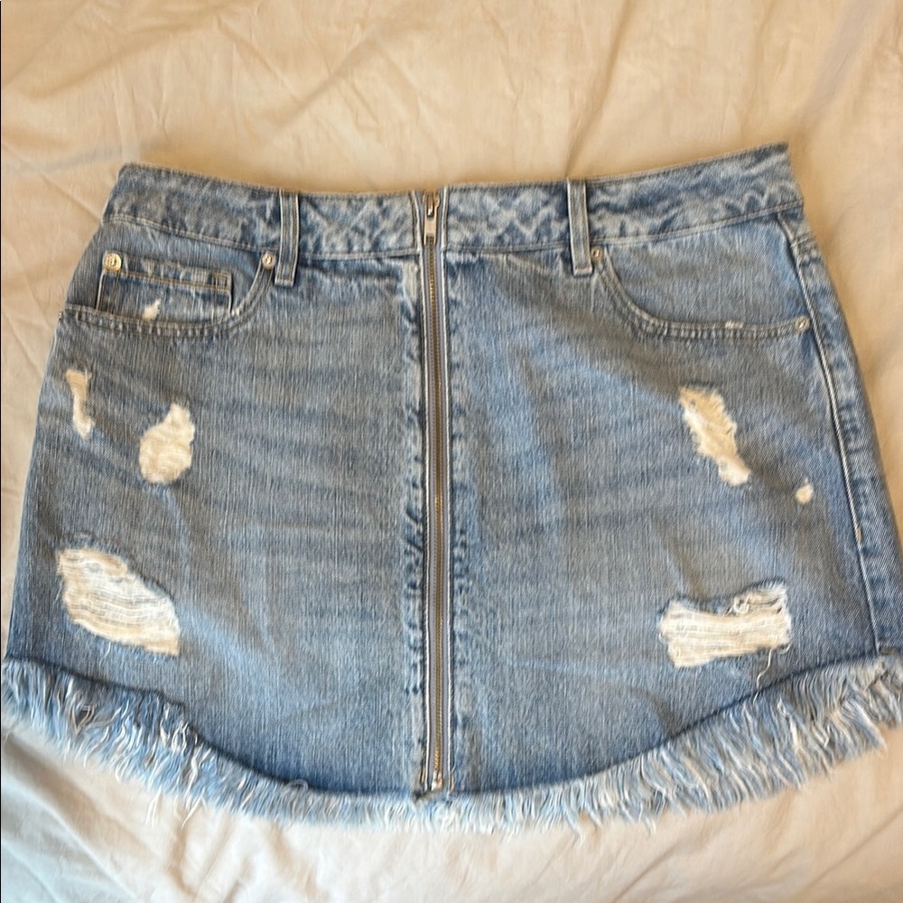Garage Denim Blue Frayed Mini Skirt